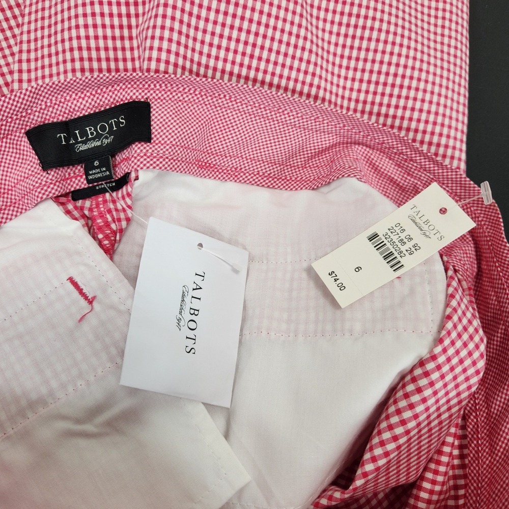 Talbots Red White Gingham Check Side Zip Straight Leg Pants NWT Size 6 - Picture 4 of 8